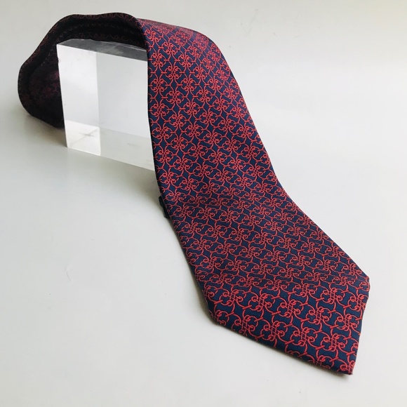 Hermes Red and Blue Geometric Silk Tie - Picture 1 of 5